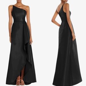 Alfred Sung D831 ONE-SHOULDER SATIN GOWN BLACK